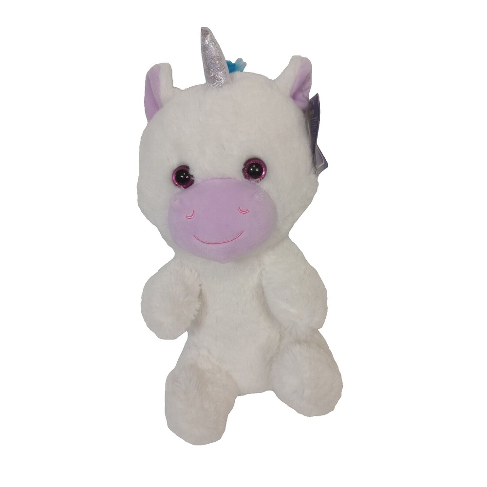 Kellytoy Original White Unicorn Plush Rainbow Mane Silver Horn 11.5 inch NEW